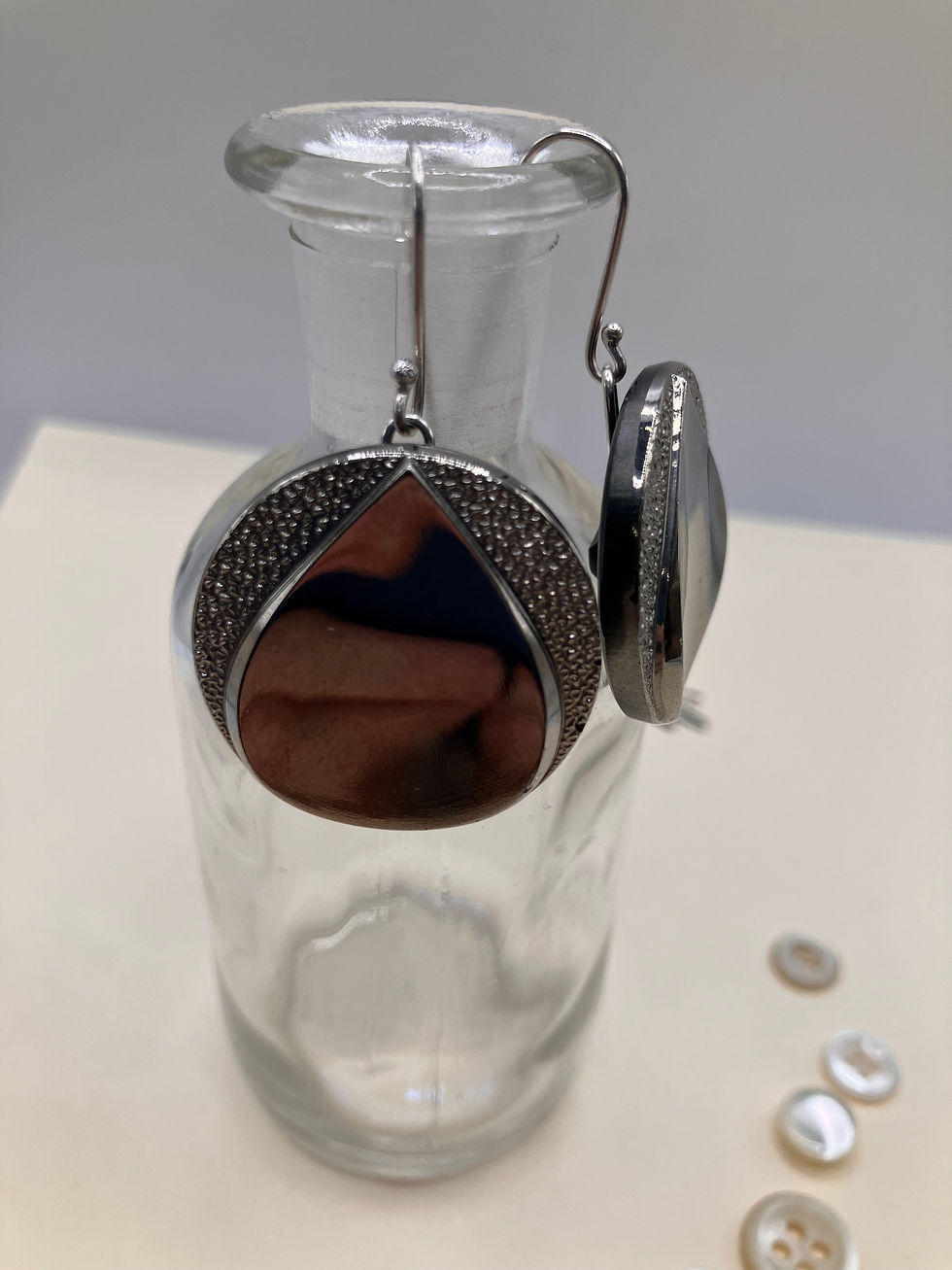 Silver Glass vintage button earrings on Sterling silver ear wires