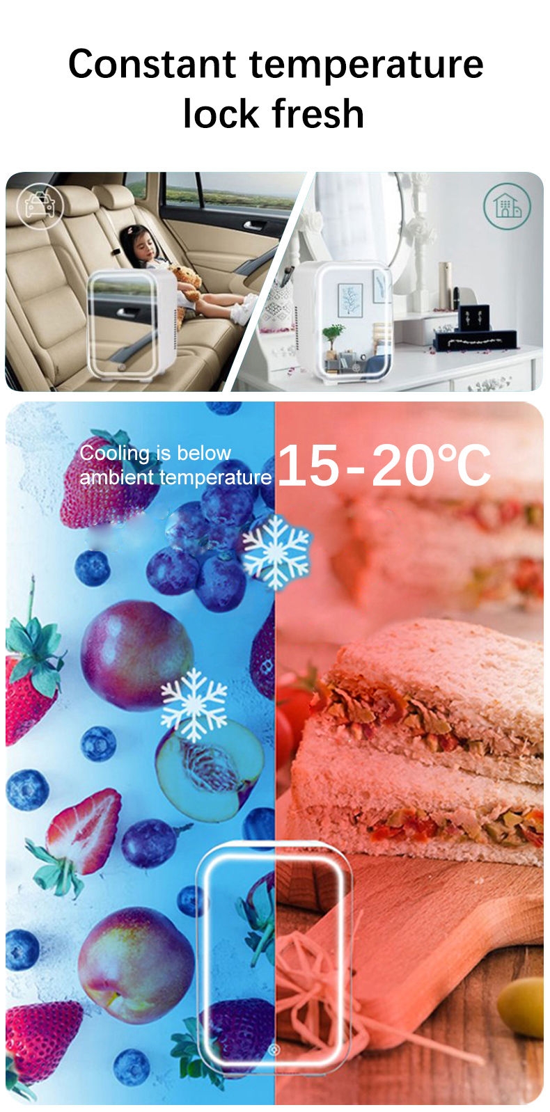 Miniatura: Mirror Refrigerator Car Home Small Refrigerator Makeup Mask Cosmetics Home Refri
