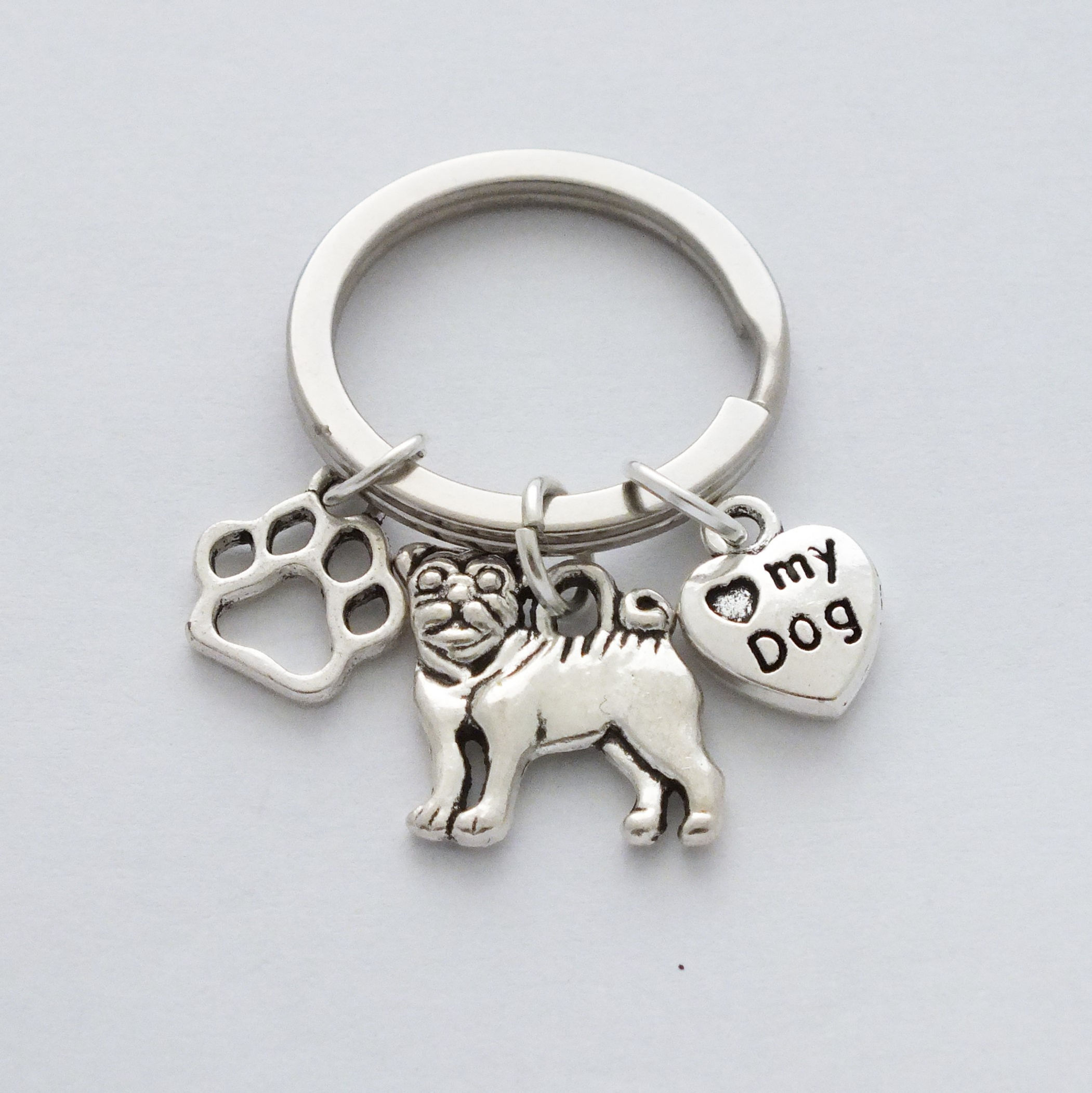 Pug Keyring Pet Keepsake marker lead hanger