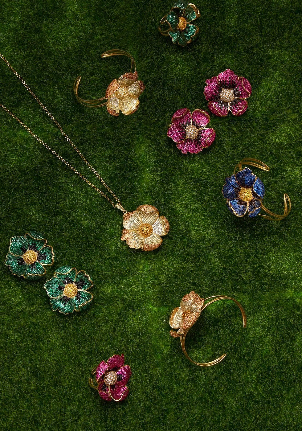 Thumbnail: Poppy Flower Green Ring Gold
