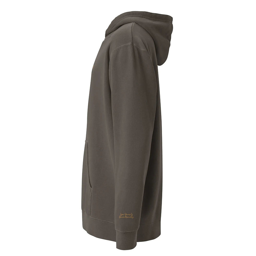 Thumbnail: Self Love Unisex Pigment-Dyed Hoodie With Old Gold Embroidery | Fashion Hoodie