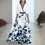 Thumbnail: Floral Print Patchwork Bohemian Dress white and blue