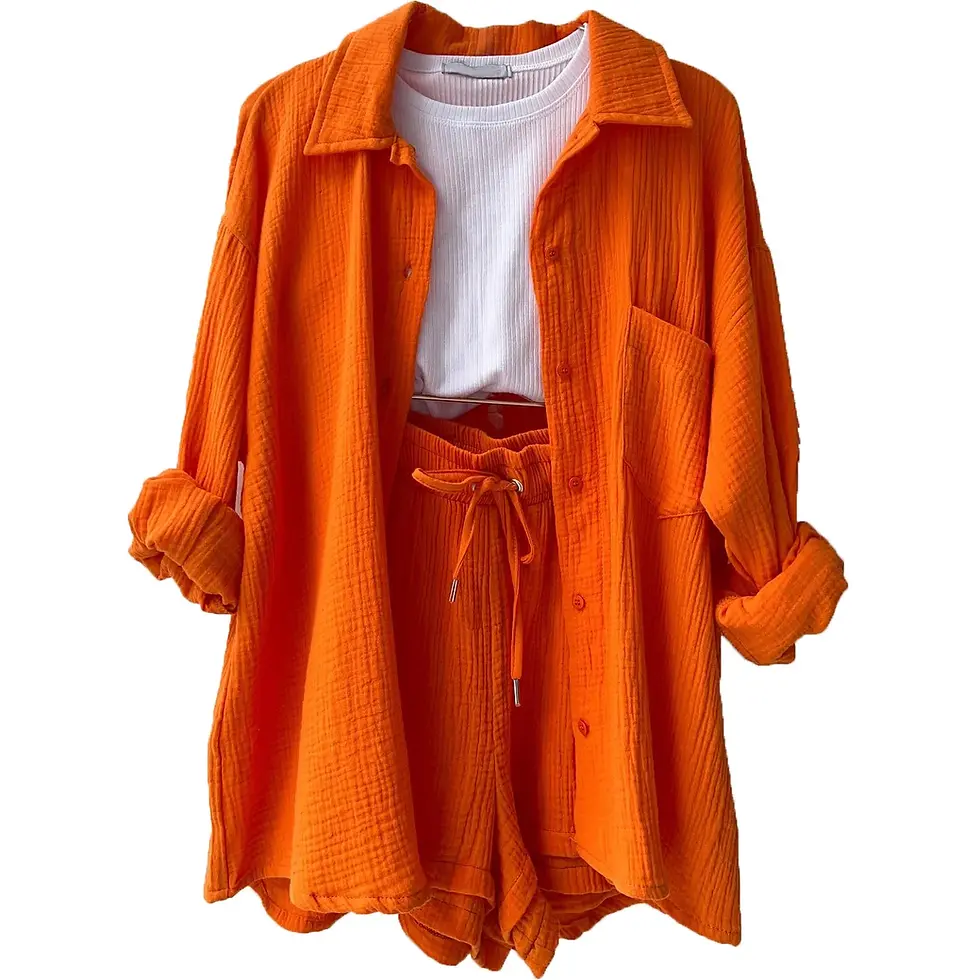 Thumbnail: Crepe Lapels Long Sleeves Navel Reveal Casual Women's Set