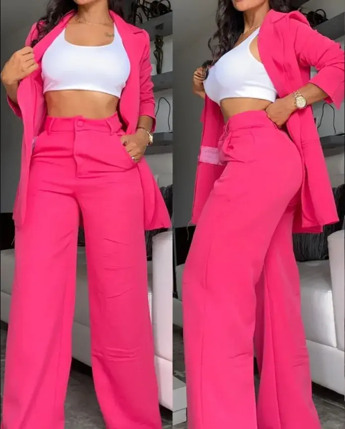 Thumbnail: Lapel Long Sleeve Suit Jacket + Straight Pants