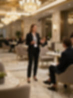 Woman speaker addressing attendees at a corporate event