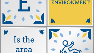 Decorative TILE image. Focusing on the letter E for Environment and the question, Is the area safe? 