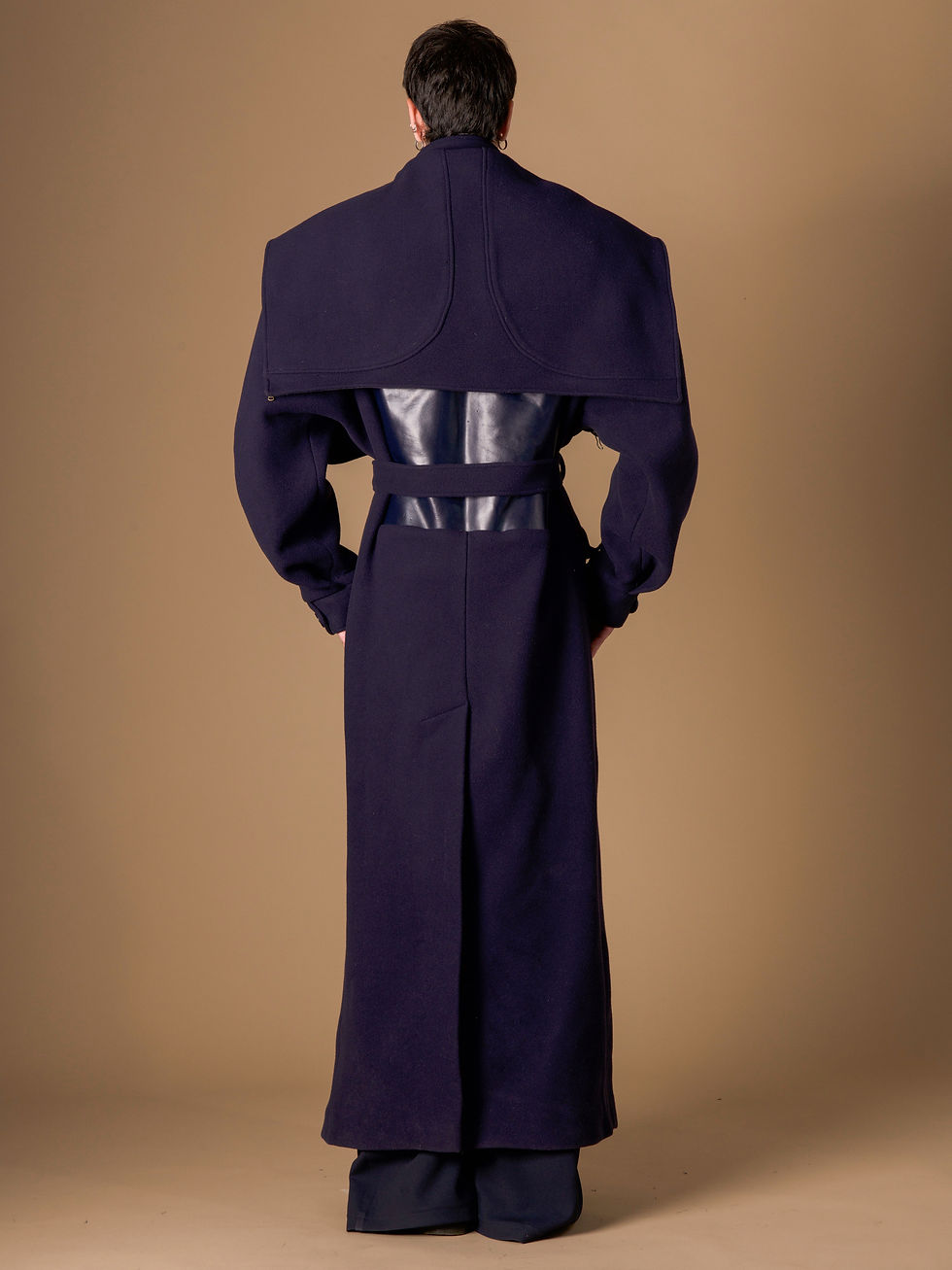 Thumbnail: Skulptura Coat With Cape and Leather Moulded Back