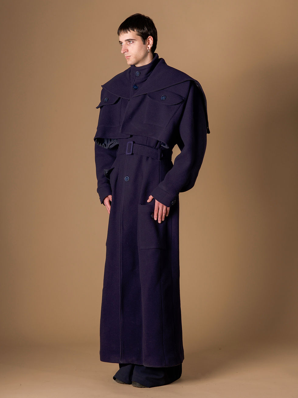 Thumbnail: Skulptura Coat With Cape and Leather Moulded Back