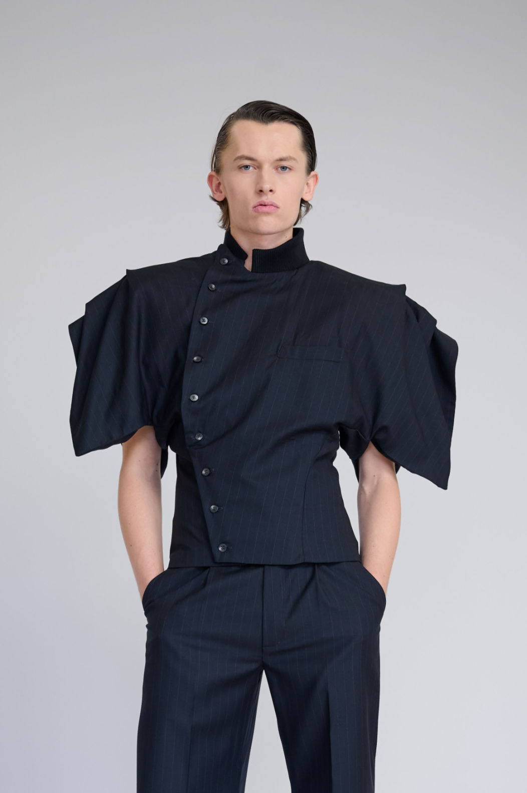 Geometric Suit Blazer with Asymmetric Buttoning