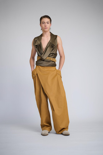 Wide-Leg Pants with Overlapping Skirt Detail | Hristakiev