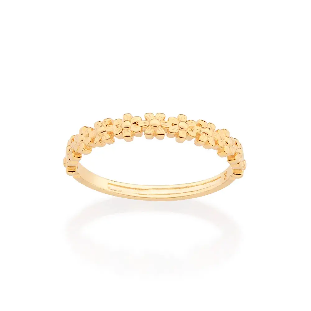 Meia aliança mini flores folheada a ouro
