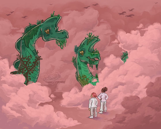 Dinosaur in clouds illustration