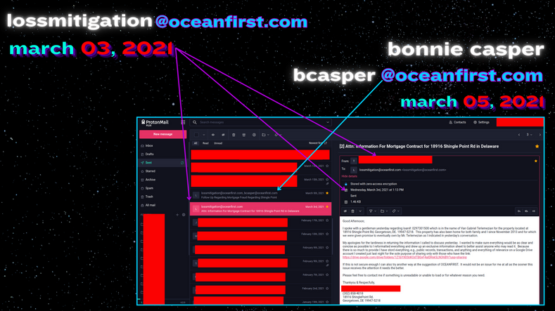 emails between victim and bonnie casper from oceanfirst bank.