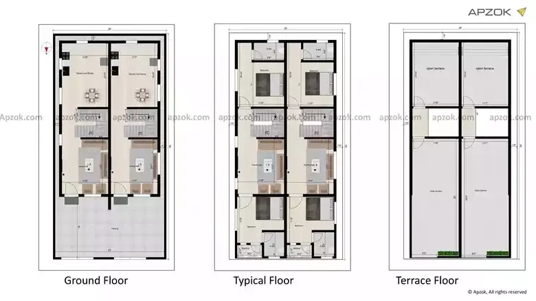 25x40 4BHK Duplex Residential House Plan East | RH0028