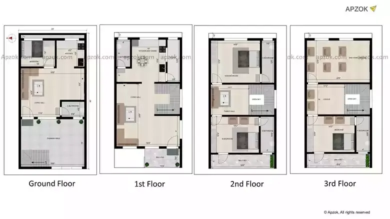 20x40 ft West Facing 3BHK Duplex Vastu Home Plan | RG0094