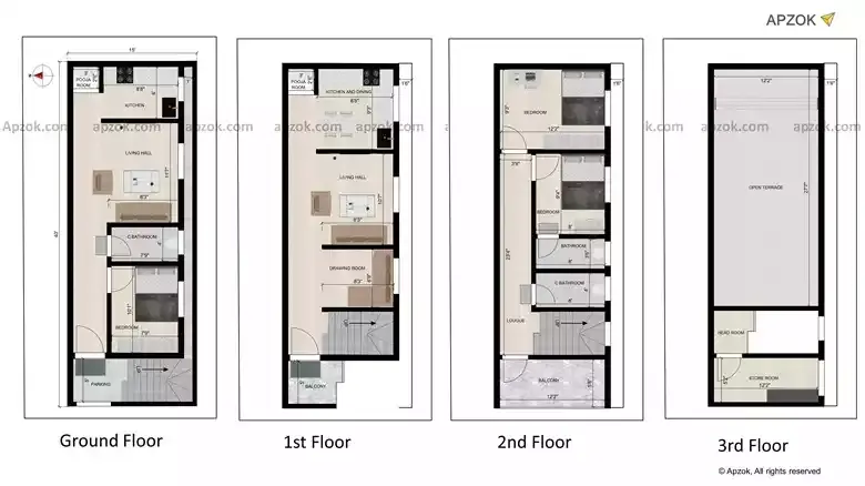 West Face 2BHK Duplex House Layout 15x40 ft | RB0075