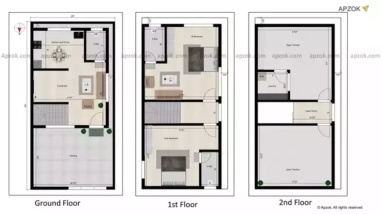 20x40 ft 2BHK Duplex North Facing House Plan | RG0098