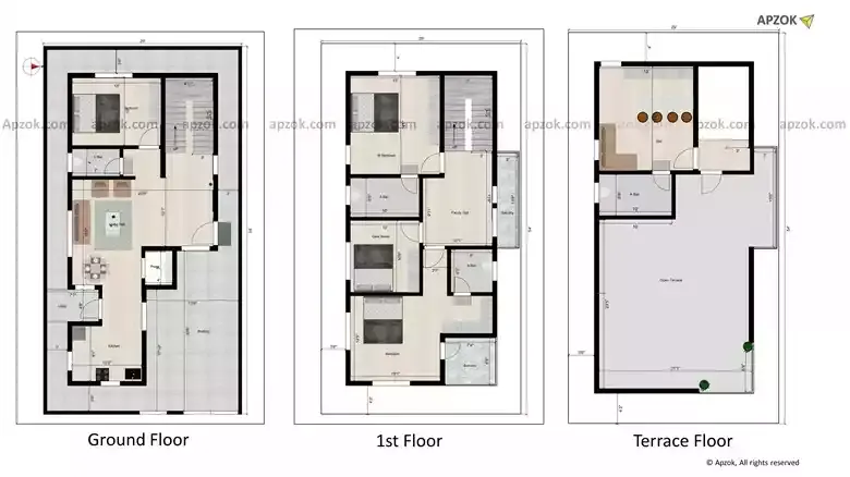 29x54 ft 4BHK Duplex East Facing House Plan | RH0026