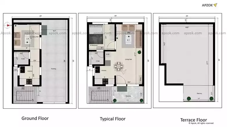 1BHK East Facing House Design 20x30 ft | RF0005