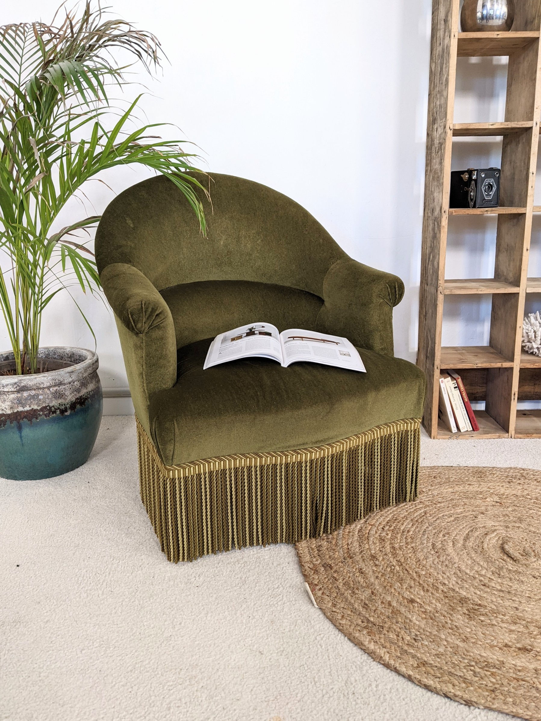 Fauteuil crapaud vintage vert