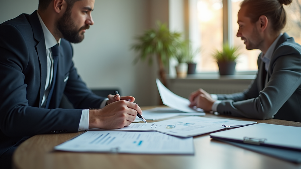 Eye-level view of a financial planner discussing investment strategies with a client