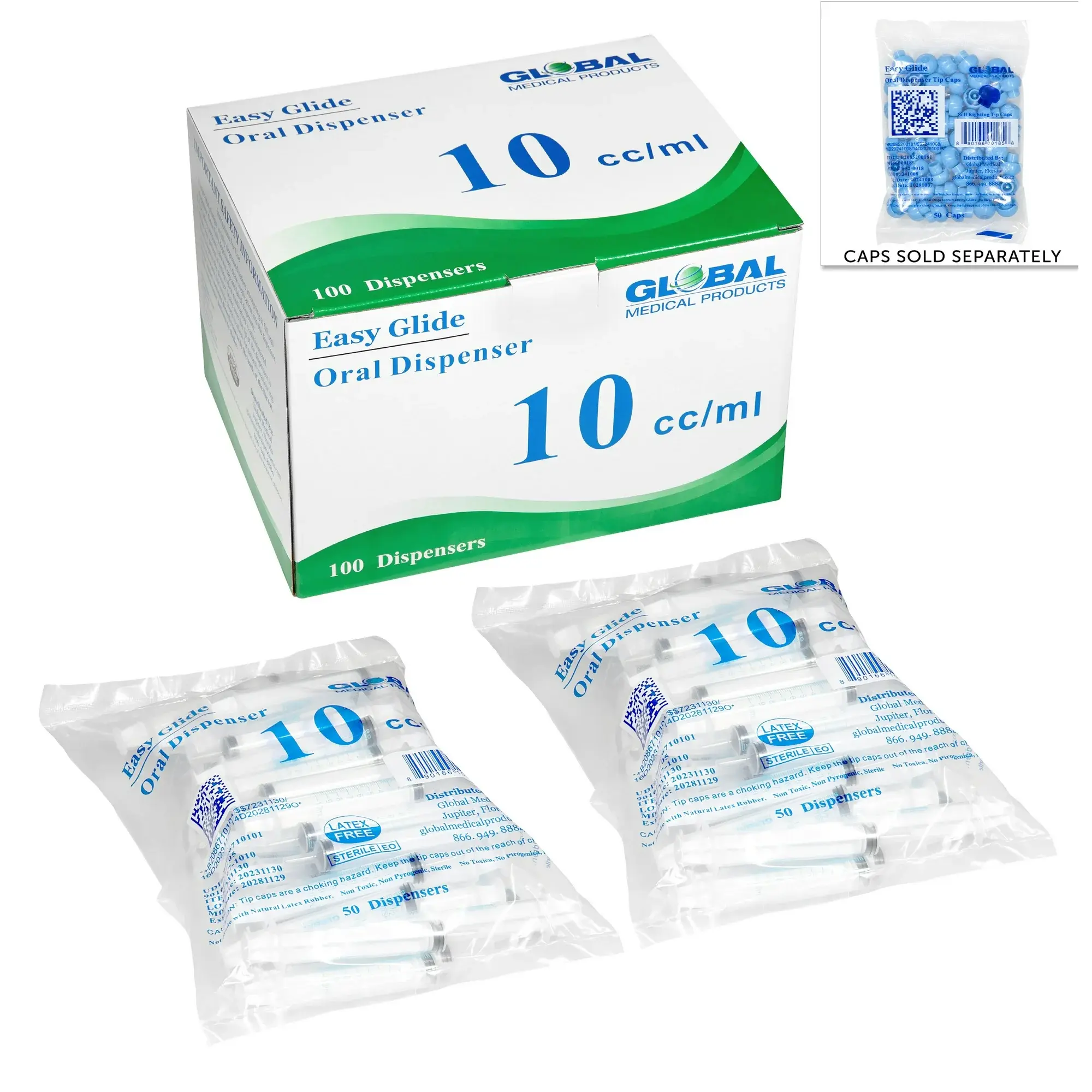 10ml Oral Syringe Easy Glide by Global Medical Product - Caps Included - Sterile