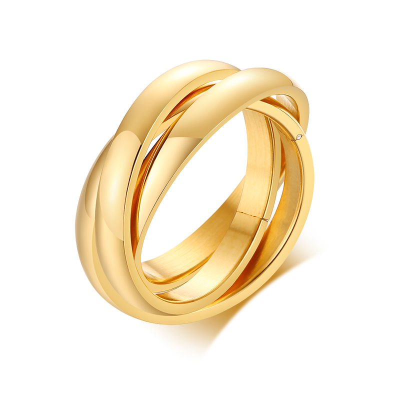 Thumbnail: Stainless Steel Interlocked Triple Ring for Women Multi Color Wedding Band Bague