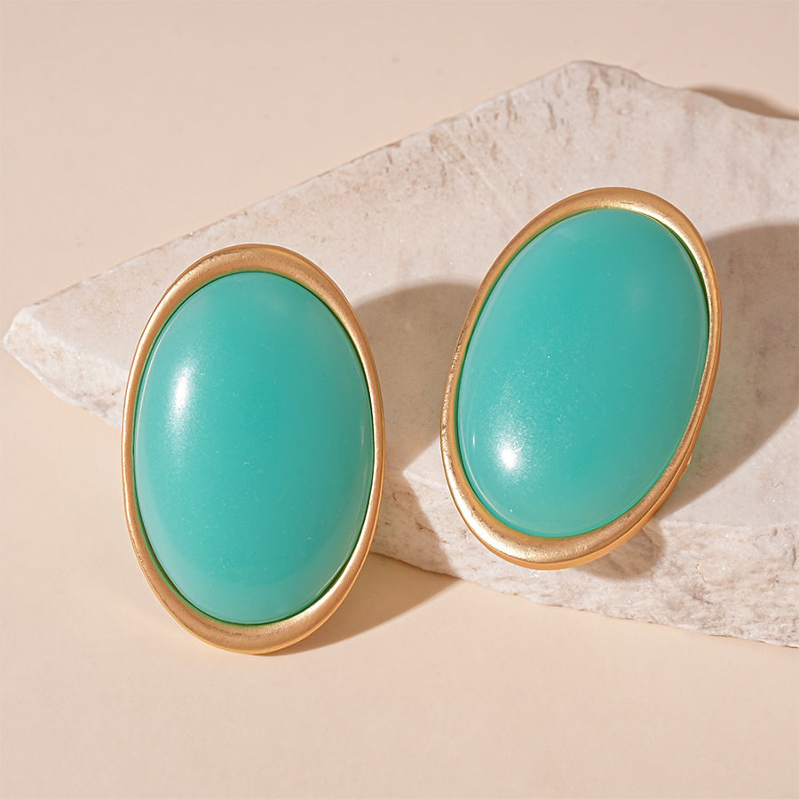 Thumbnail: Vintage Red Resin Women's Earrings Stud Earrings Luxury large Geometric Oval ear