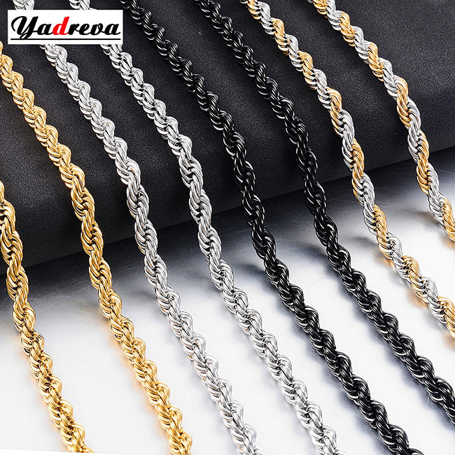 Thumbnail: High Quality 2/3/4/5MM Classic Twisted Rope Chain Stainless Steel Necklace No Fa