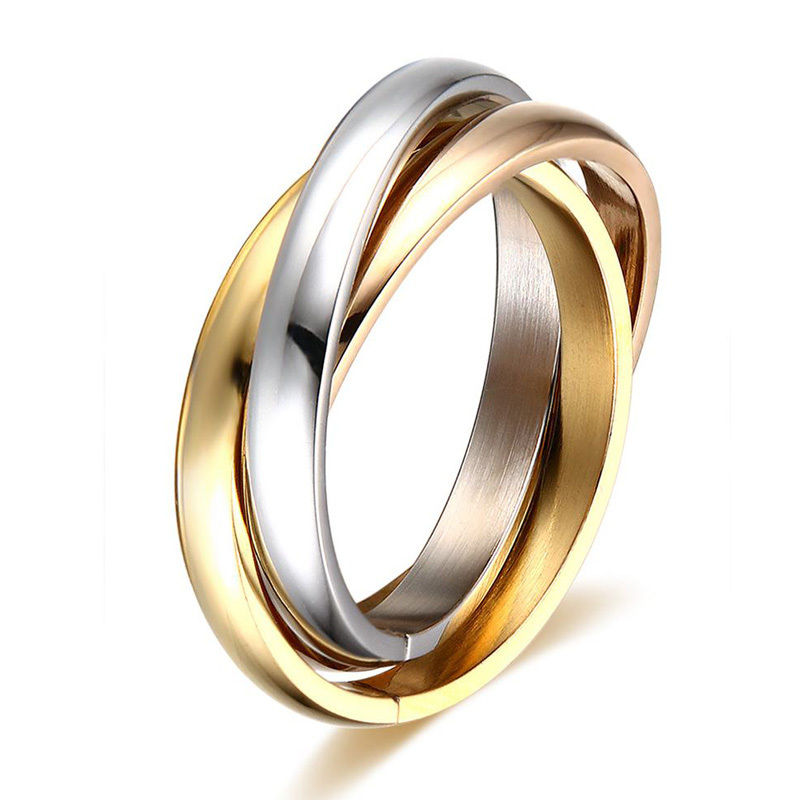 Thumbnail: Stainless Steel Interlocked Triple Ring for Women Multi Color Wedding Band Bague