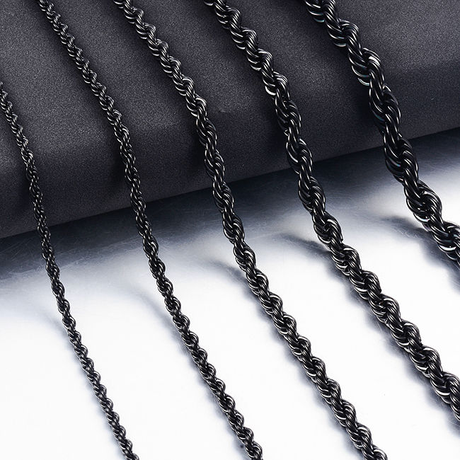 Thumbnail: High Quality 2/3/4/5MM Classic Twisted Rope Chain Stainless Steel Necklace No Fa