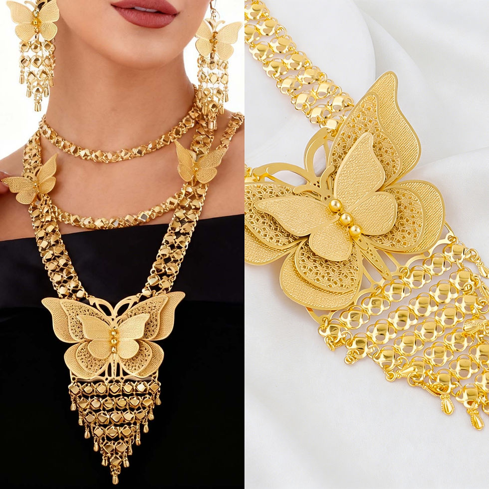 Thumbnail: Nigerian Jewelry Set Gold Plated Necklace and Earrings with Bold Designs for Wom