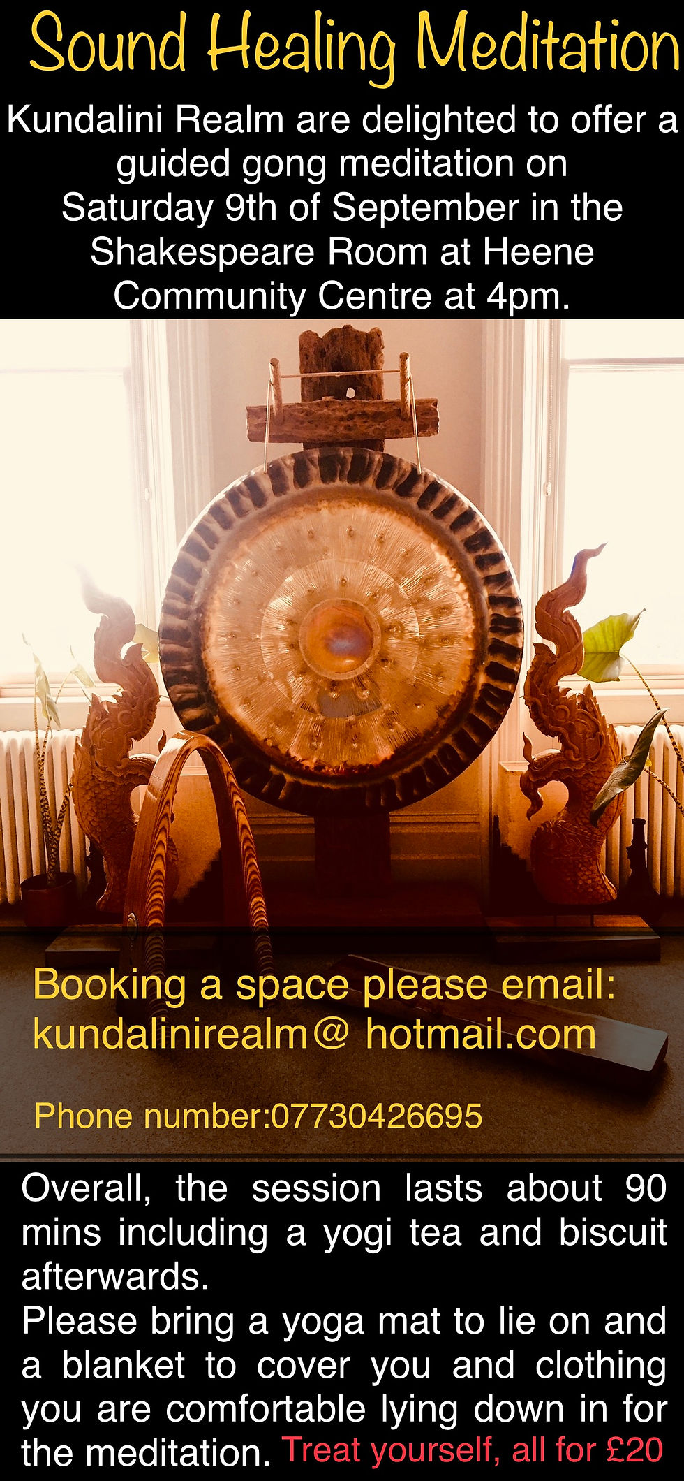 Gong Meditation event -9th September @4pm in the Heene Community Centre