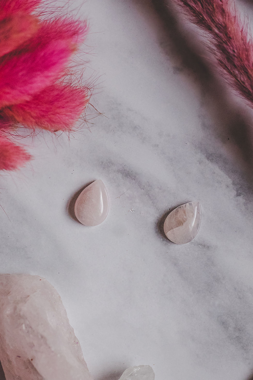 Thumbnail: Rose Quartz Rain Drop 925 Sterling Silver Stud Earrings by Xander Kostroma