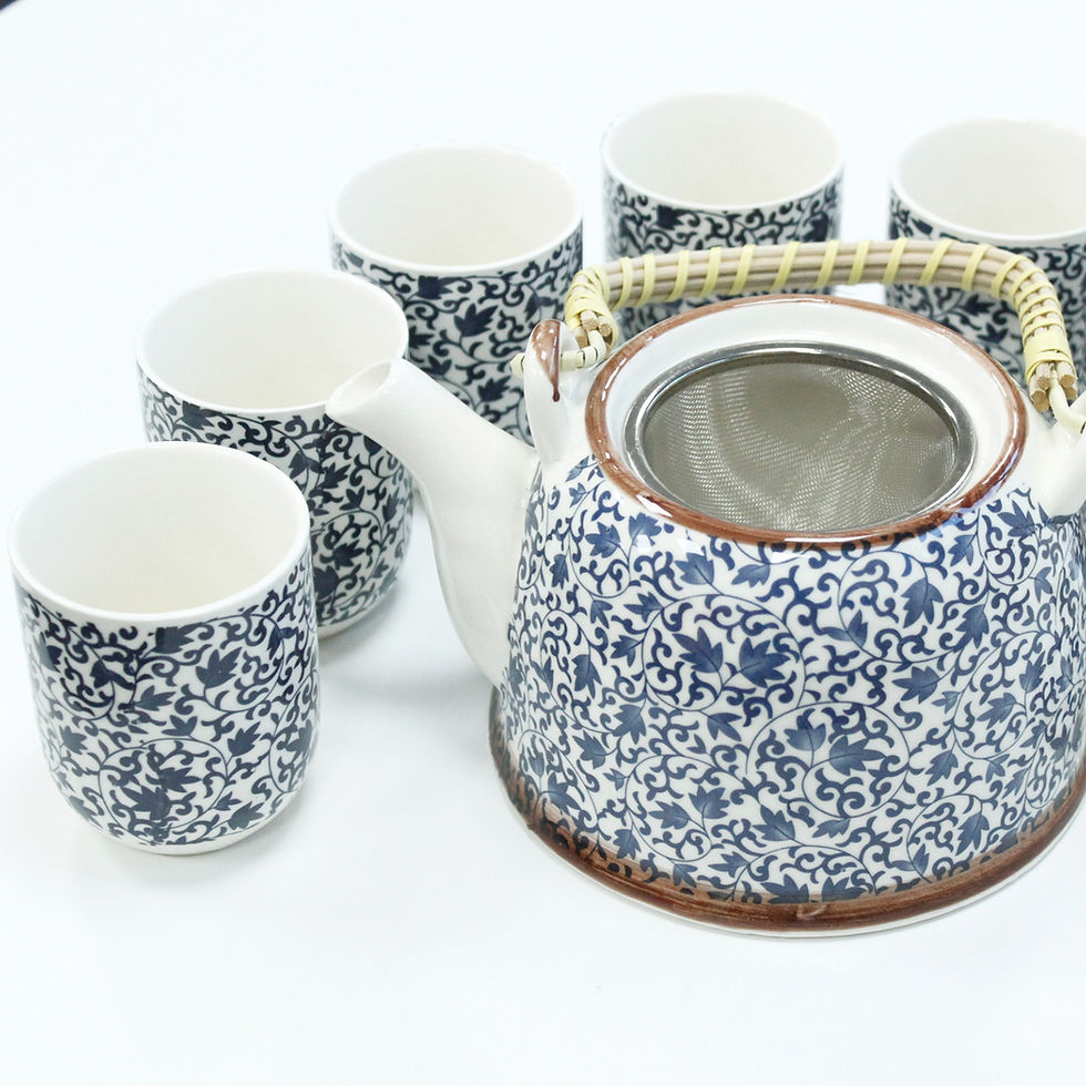 Thumbnail: Oriental Style Ceramic Herbal Teapot and 6 Cups Set – Metal Strainer Tea Leaves