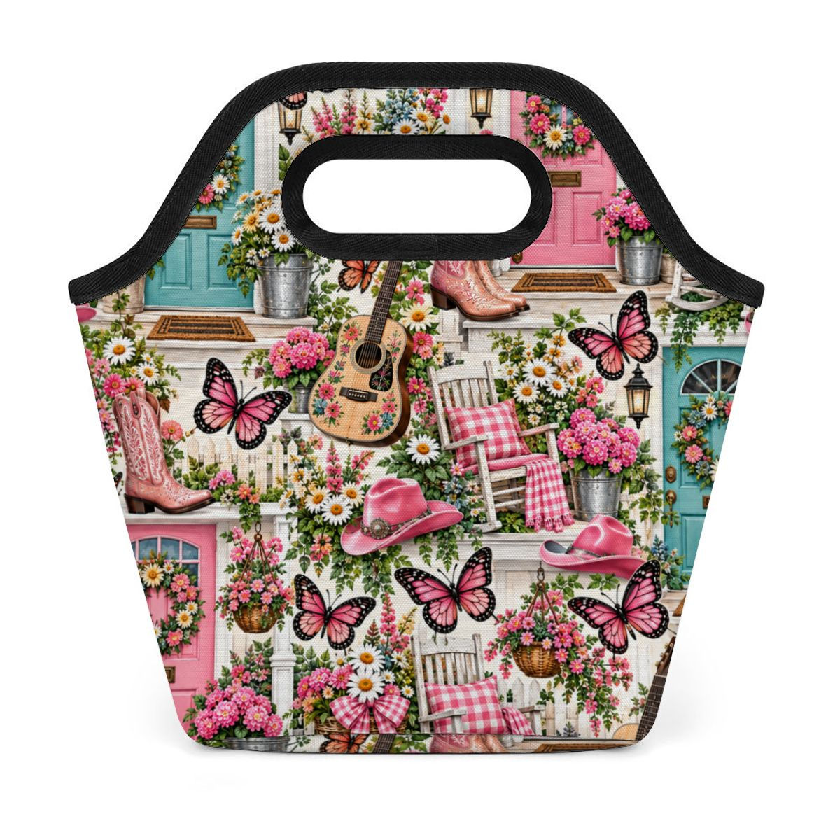 Pink Cottage Garden Waterproof Lunch Bag | Patternella