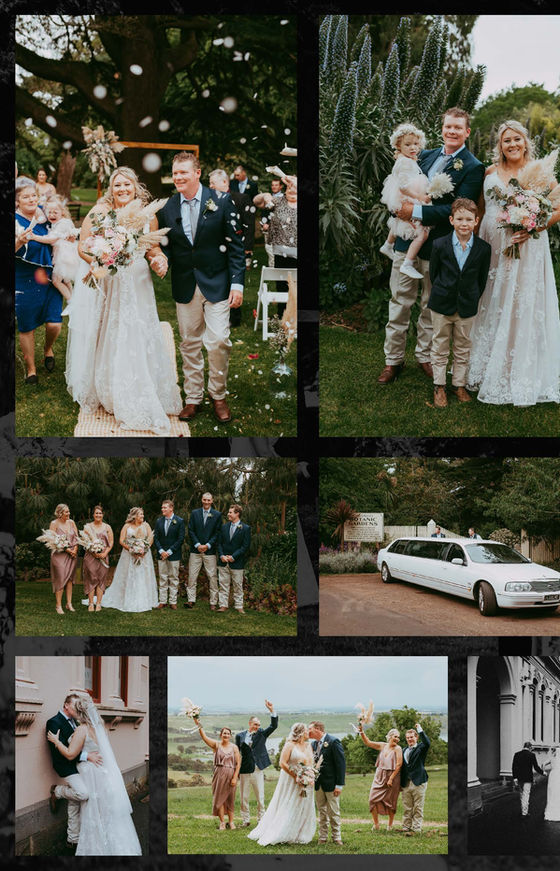 Wedding photo collage with bride, groom, and wedding party as featured in Real Weddings magazine styled by The Wedding Stylist