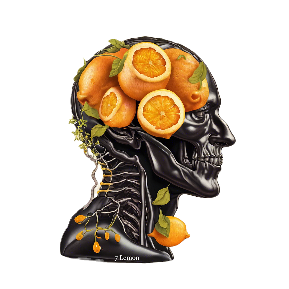 7L CO a black brain and orange lemons