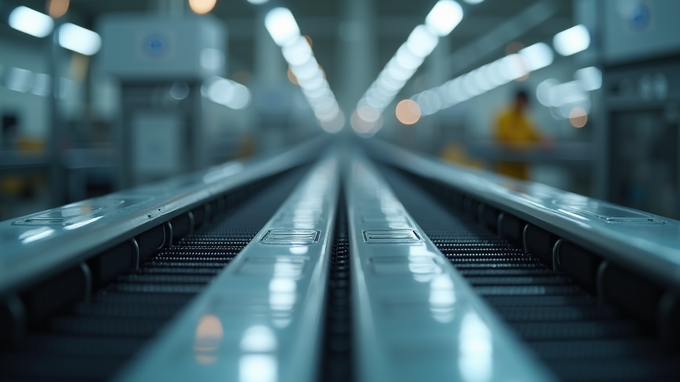 Close-up of factory assembly line showing streamlined production