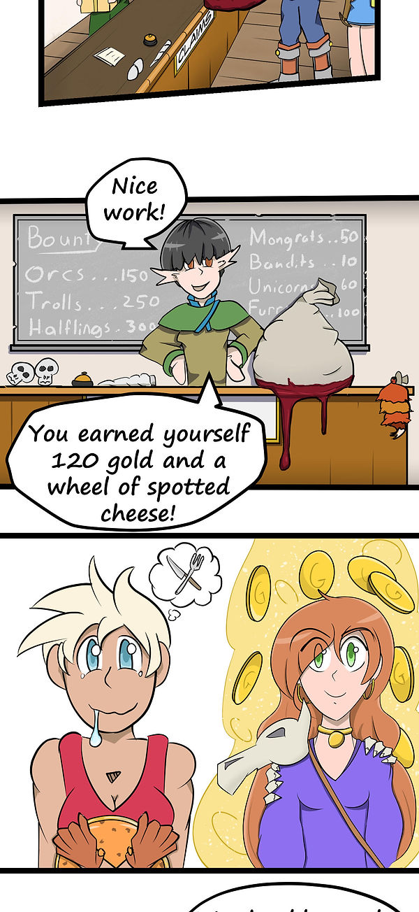 The quest giver is happy and gives them 120 gold and a wheel of cheese