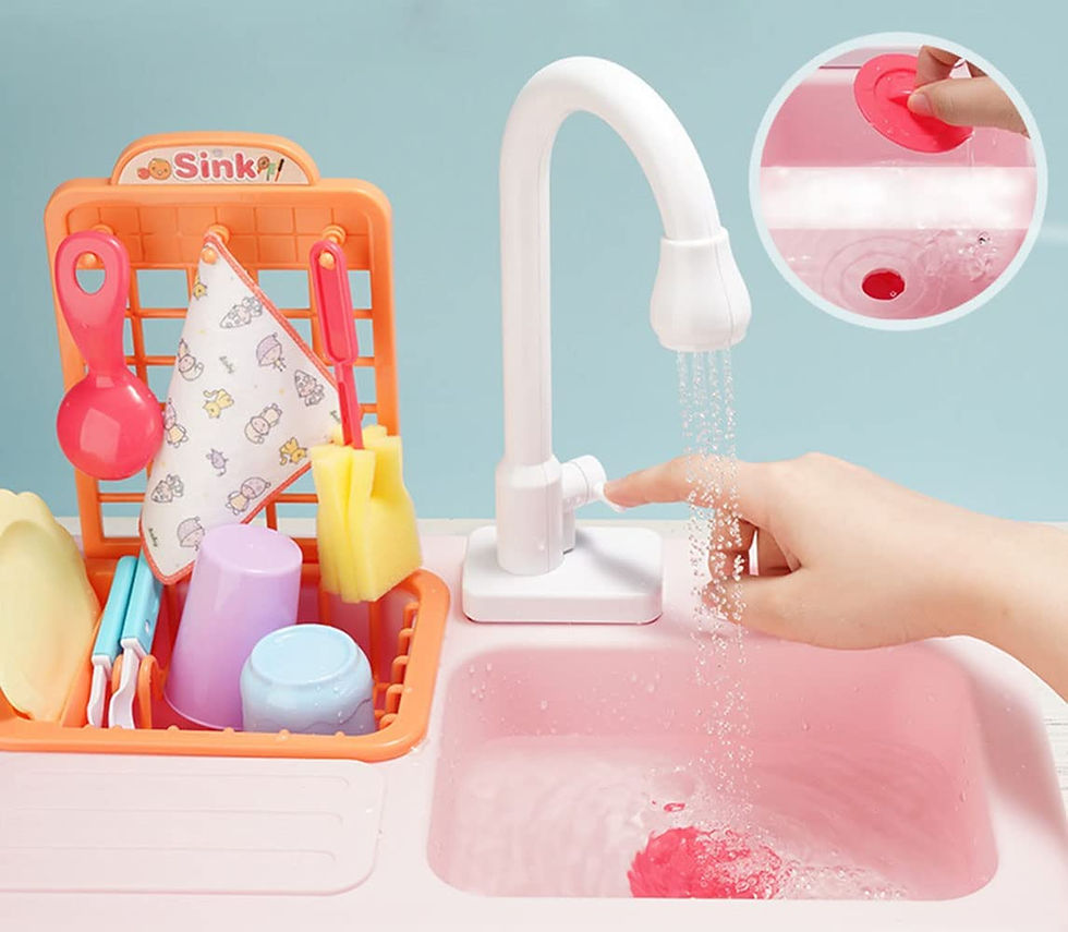 Thumbnail: Kids Home Kitchen Sink Play Set With Water Flow Tap & Dishwashing Accessories