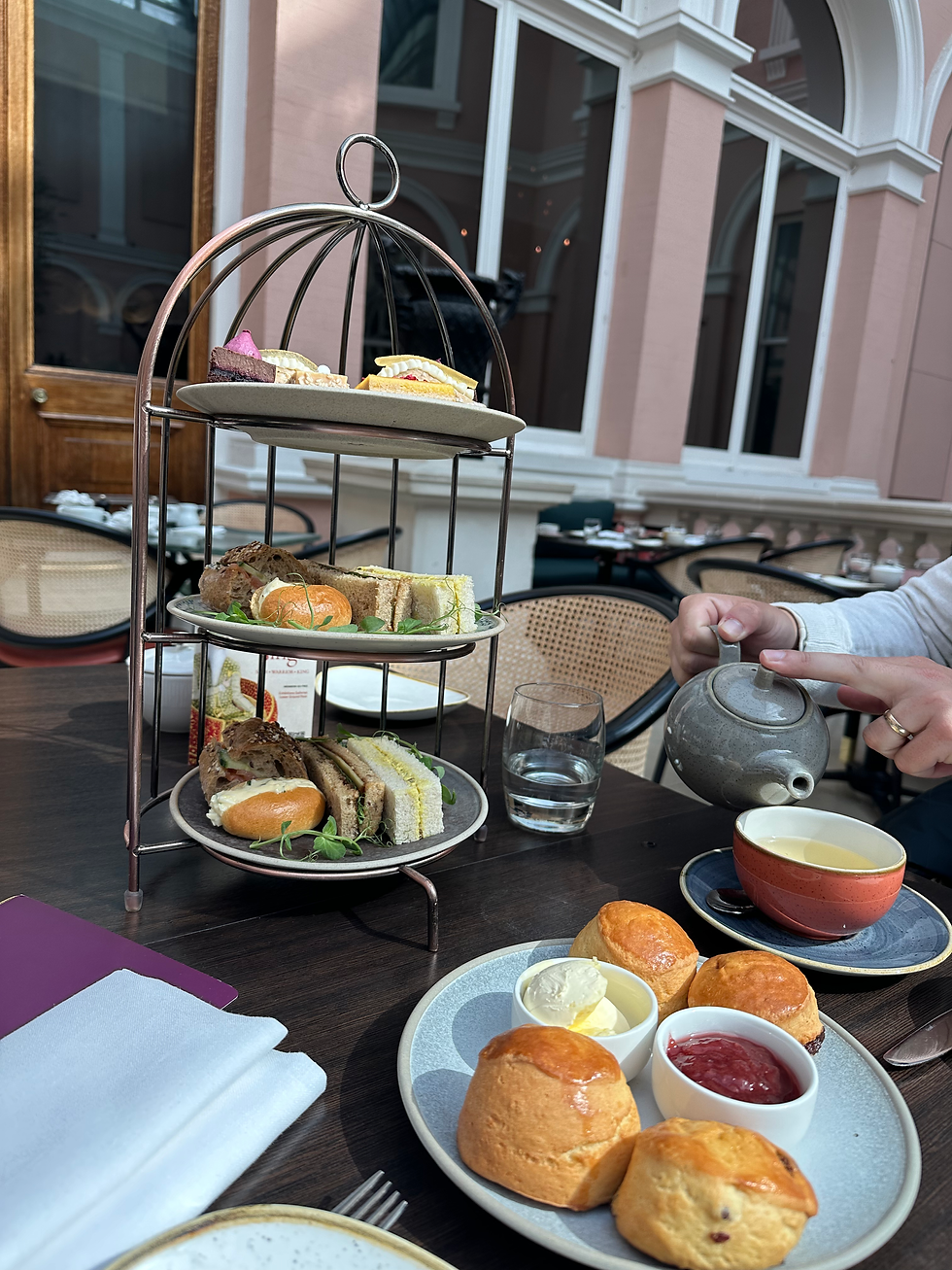 Maddy and Max enjoying afternoon tea at the Wallace Collection in Marylebone
