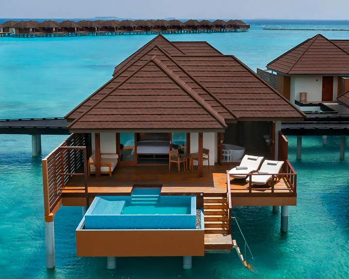 Over water pool bungalows at Varu by Atmosphere in the Maldives