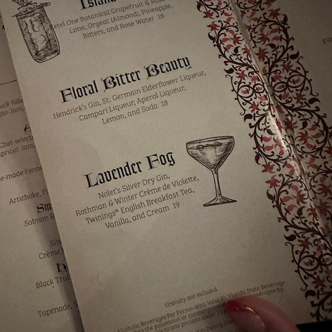 Cocktail menu at Enchanted Rose at Disney's Grand Floridian Resort