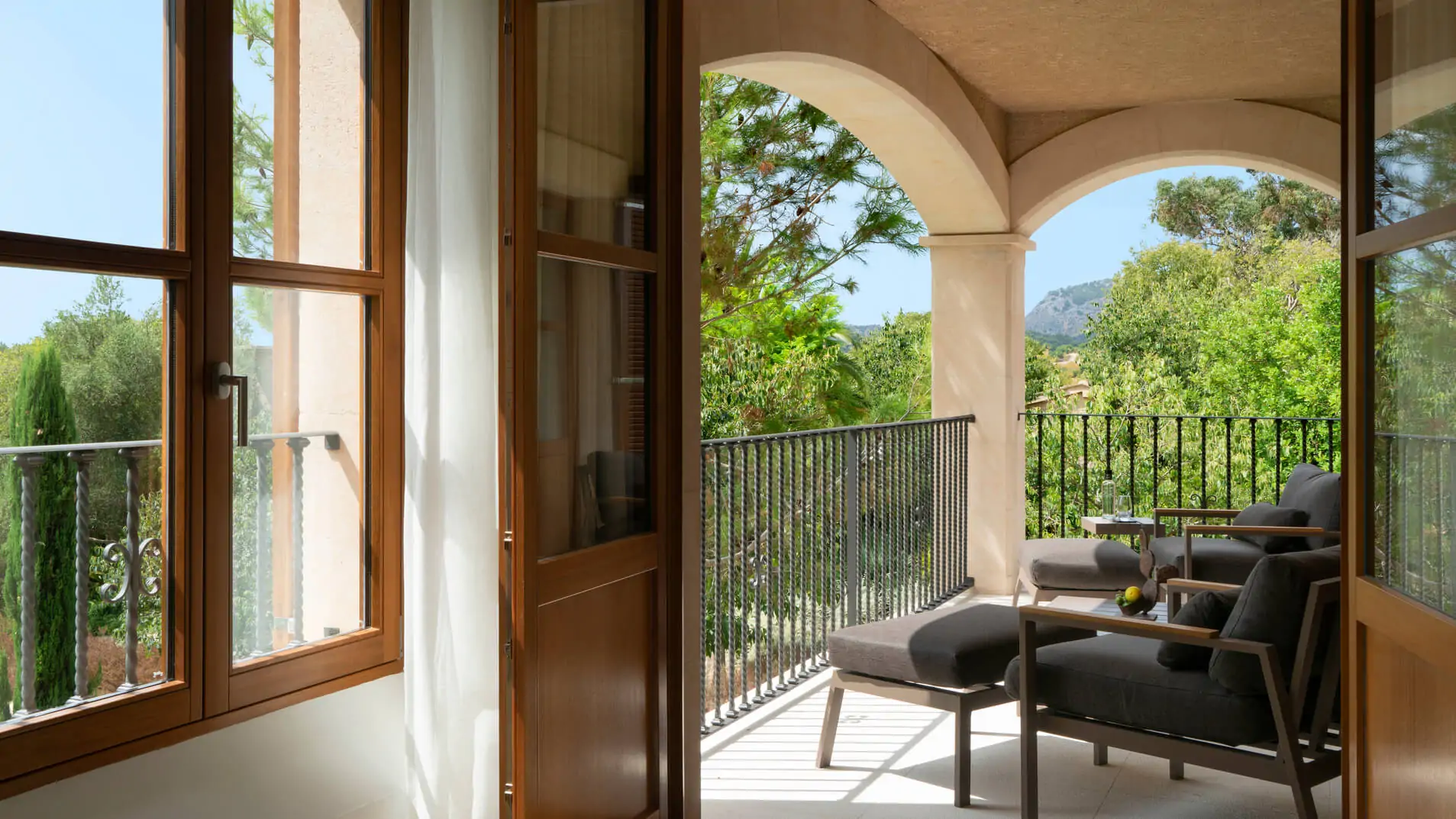 Beautiful rooms and balcony at Castell Son Claret in Mallorca
