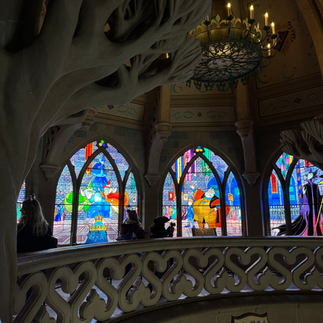 Beautiful stained glass inside the Sleeping Beauty Castle at Disneyland Paris