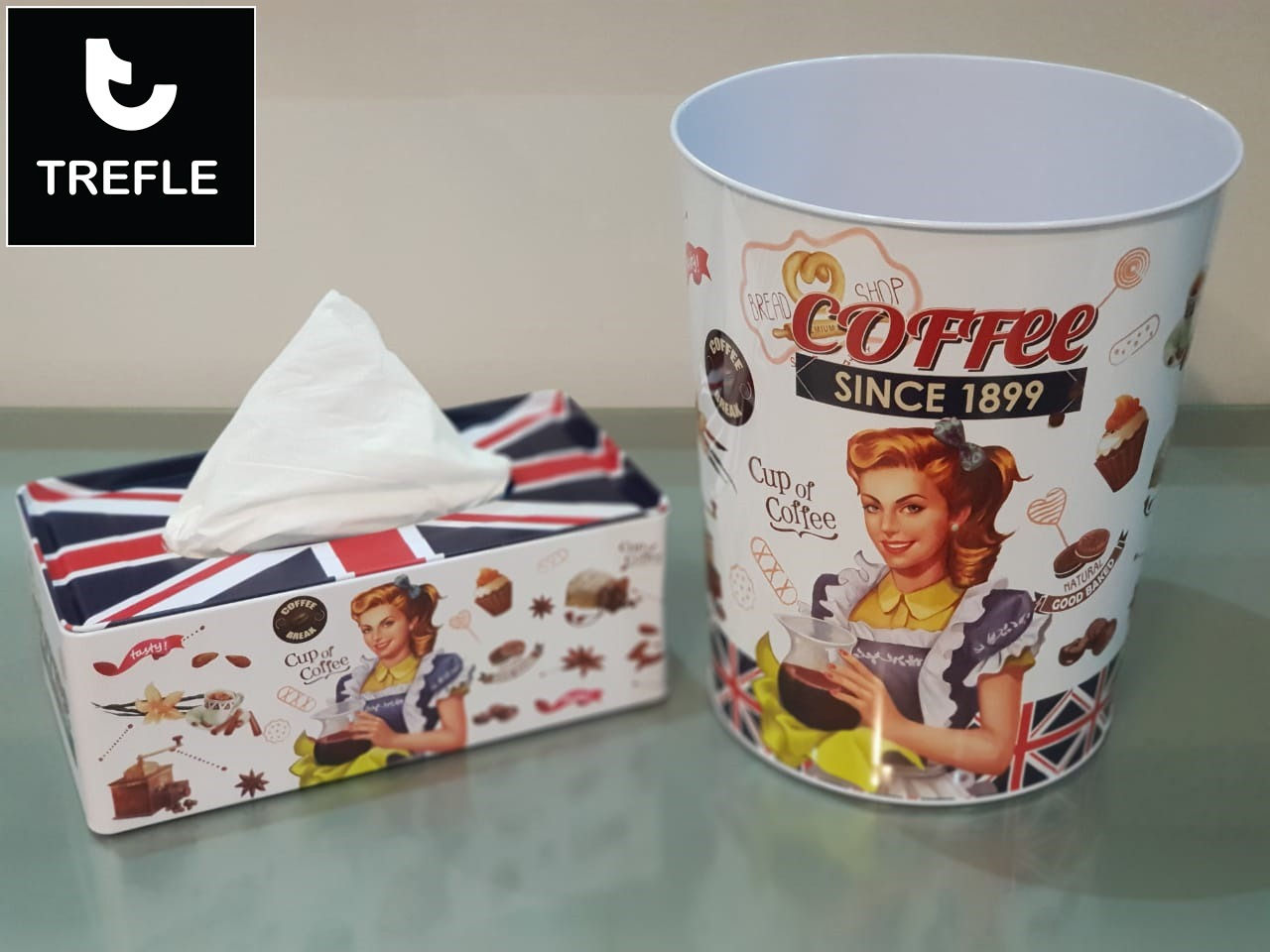 Metal Tissue Box and Basket set white