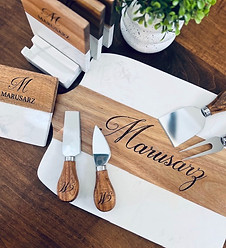 Personalized engrave cutting board, featuring custom family names, hand written recipes and logos