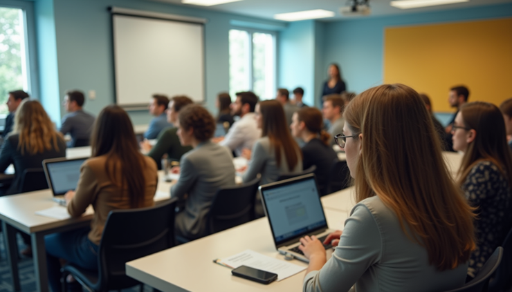 High angle view of a classroom with students participating in a mental health workshop