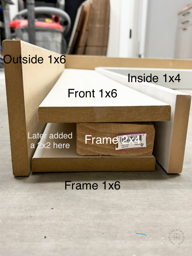 Side view of frame and mantel components